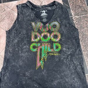 Jimi Hendrix Shirt Womens- EUC- L -Voo Doo Child Gray Sleeveless V Neck Tank Top